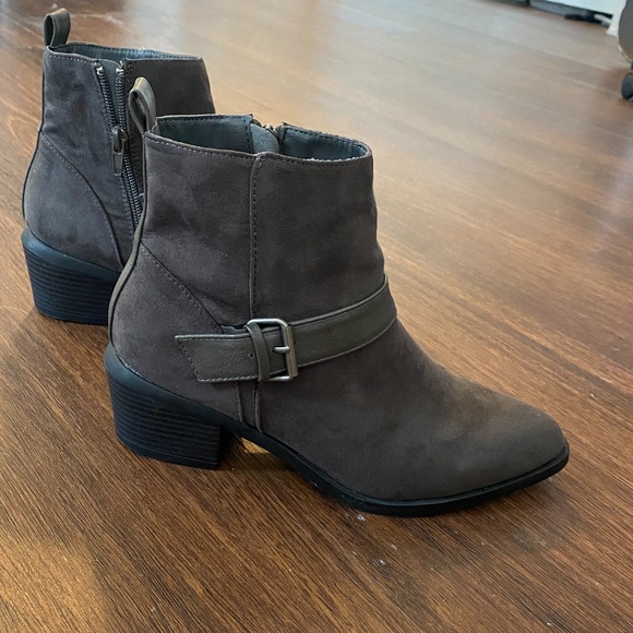 Charcoal Gray Buckle Ankle Boots - Picture 2 of 4